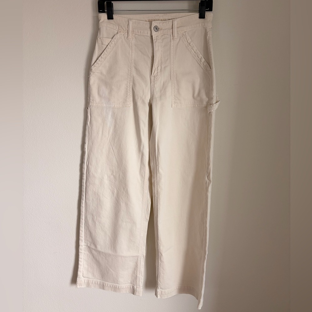 AE Dreamy Stretch High waisted baggy wide leg White denim jeans 2